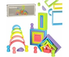 Vaivorykštės montessori mokomosios medinės kaladėlės