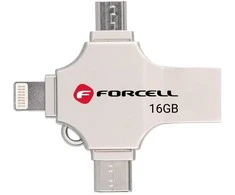 Pendrive 16GB USB 3.2 Gen 1 (USB A / USB C / Lightning / Micro USB) Forcell F-Data Metal Quad sidabrinis