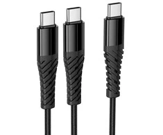 Kabelis 2in1 USB C į USB C+C Hoco 1 m X123 juodas