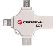 Pendrive 32GB USB 3.2 Gen 1 (USB A / USB C / Lightning / Micro USB) Forcell F-Data Metal Quad sidabrinis