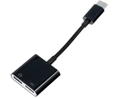 OEM adapteris AUX 2in1 C tipo (vyras) į C tipo (lizdas) / C tipo (lizdas) dėžutė juodas [DAC]