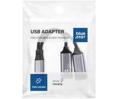 Adaptor AUX 2in1 Type C (male) to Type C (female) / Type C (female) Blue Star juodas [DAC] - max 25W charging