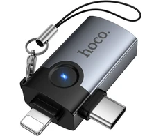 Adapteris OTG 2in1 Lightning / USB C į USB A Hoco UA46E Victory pilka