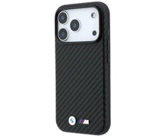 Dėklas BMW M Carbon Metal Logo MagSafe, skirtas iPhone 18 Pro, juodas