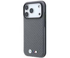 Dėklas BMW M Carbon Metal Logo MagSafe skirtas iPhone 18 Pro pilkas
