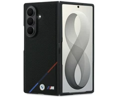 BMW M PU Perforated Tricolor Stripe Magnetic dėklas Samsung Galaxy Z Fold 8 Ultra juodos spalvos
