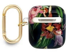 Apple AirPods ausinių dėklas Guess AirPods Flower Strap Collection (GUA2HHFLB) mėlynos spalvos