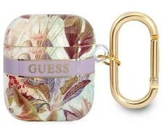 Dėklas GUESS GUA2HFLU AIRPODS 1/2 dangtelio violetinė/purpurinė Flower STAP KOLEKCIJA