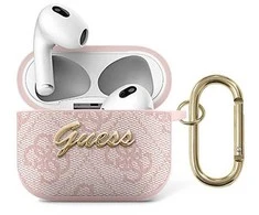 Guess GUA34GSMP AirPods 3 dėklas rožinės spalvos 4G Script Metal Collection