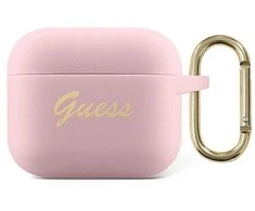 Apple AirPods 3 Guess silikoninis Vintage Script (GUA3SSSI) ausinių dėklas rožinės spalvos