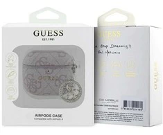 Guess 4G Script PC/PU Charm dėklas skirtas AirPods 4 rožinės spalvos