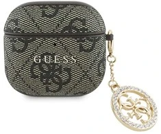Guess 4G Script PC/PU Charm dėklas skirtas AirPods 4 rudos spalvos
