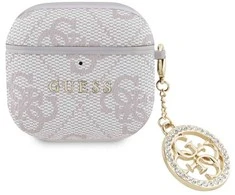 Guess 4G Script PC/PU Charm dėklas skirtas AirPods 4 rožinės spalvos