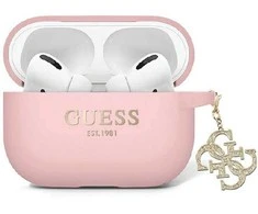 Guess GUAP2LECG4P AirPods Pro 2 (2022/2023) dėklas rožinės spalvos Liquid Silicone Glitter Triangle Charm
