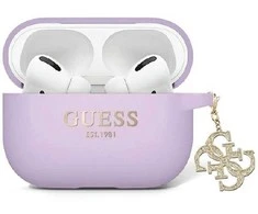 Guess skysto silikono blizgučių trikampio formos pakabukas - AirPods Pro 2 dėklas (violetinis)