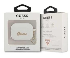 Apple AirPods Pro Guess silikoninis Charm Heart Collection (GUAPLSCHSH) ausinių dėklas baltos spalvos