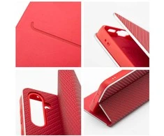 Dėklas Oem LUNA Book Carbon skirtas Xiaomi Redmi Note 14 4G (GLOBAL - 163,25mm x 76,55mm x 8,16mm) red