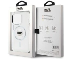 Dėklas Karl Lagerfeld IML Metal Karl Head MagSafe Apple iPhone 15 Pro baltos spalvos
