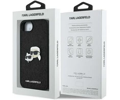 Karl Lagerfeld iPhone 16e dėklas su fiksuotais blizgučiais ir metaliniais smeigtukais – Juodas