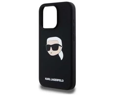 Karl Lagerfeld KLHMP15LSKHPPLK Apple iPhone 15 Pro 6.1" dėklas telefonui juodos spalvos silikoninis Karl Head Print MagSafe