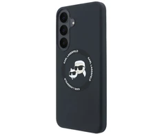 Karl Lagerfeld Liquid Silicone Double Heads magnetinis dėklas, skirtas Samsung Galaxy S26 FE, juodas