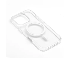 Oem Originalus „iPhone 17 Pro Max / 18 Pro Max“ skaidrus „Mag Cover Elite“ dėklas (STR / NEGELTONAS / SU KAMEROS VALDYMO MYGTUKU), suderinamas su „MagSafe“ permatomu dėklu.