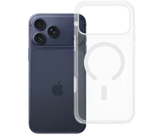 Oem Originalus „iPhone 17 Pro Max / 18 Pro Max“ skaidrus „Mag Cover Elite“ dėklas (STR / NEGELTONAS / SU KAMEROS VALDYMO MYGTUKU), suderinamas su „MagSafe“ permatomu dėklu.