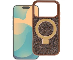 Oem dėklas iPhone 18 Pro / 17 Pro Quartz Circle Stand Mag viršeliui, ruda