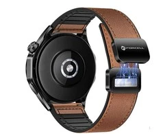 Dirželis „Samsung Galaxy Watch Forcell F-Design FS20“ magnetiniam eko odos 20 mm rudam laikrodžiui
