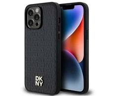 DKNY DKHMP13LPSHRPSK Apple iPhone 13 Pro 13 6.1 inch juodos spalvos kietas dėklas Leather Pattern Metal Logo MagSafe