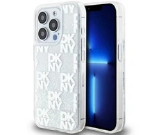 Apple iPhone 15 Pro DKNY dėklas Liquid Glitter Multilogo (DKHCP15LLCPEPT) baltos spalvos