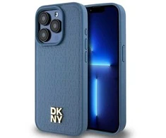 Apple iPhone 15 Pro DKNY odinis dėklas Monogram Pattern Metal Logo MagSafe (DKHMP15LPSHRPSB) mėlynos spalvos