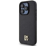 Apple iPhone 15 Pro DKNY odinis dėklas Pattern Monogram Metal Logo MagSafe (DKHMP15LPSHRPSK) juodos spalvos