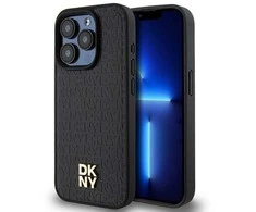 Apple iPhone 15 Pro DKNY odinis dėklas Pattern Monogram Metal Logo MagSafe (DKHMP15LPSHRPSK) juodos spalvos