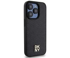 Apple iPhone 15 Pro DKNY odinis dėklas Pattern Monogram Metal Logo MagSafe (DKHMP15LPSHRPSK) juodos spalvos