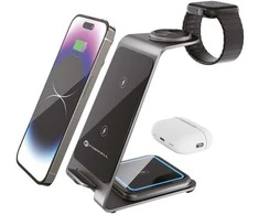 Forcell F-Energy 3in1 Simply Charge indukcinis įkroviklis, aliuminis, suderinamas su Apple Watch ir Samsung Watch, pilkas