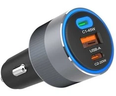 Car charger Forcell F-Energy Alu 2 x USB C + USB A QC4.0 PD SFC2.0 4,5A 65W pilka