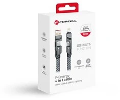 Cable 4in1 USB C / USB A to USB C / Lightning Forcell F-Energy QC PD 3A 60W 1 m C241 chrome