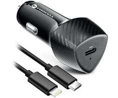 Automobilinis įkroviklis Forcell F-Energy Carbon USB C QC3.0 PD 3A 20W + laidas USB C - Lightning CC50-1C juodas