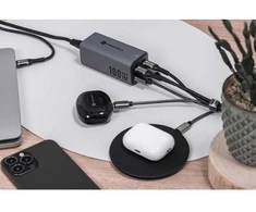 Desktop charger Forcell F-Energy GaN III 2 x USB C + 2 x USB A QC4.0 PD 5A 100W VT-49 pilka