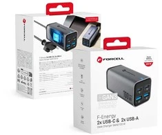 Desktop charger Forcell F-Energy GaN III 2 x USB C + 2 x USB A QC4.0 PD 5A 100W VT-49 pilka
