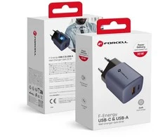 Įkroviklis Forcell F-Energy (1xUSB-C;1xUSB 3A 33W) juodas