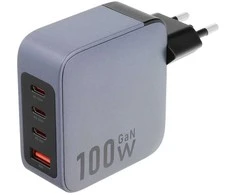 Telefono įkroviklis Forcell F-Energy GaN 3 x USB C + USB A QC4.0 PD 5A 100W VT-46 pilka