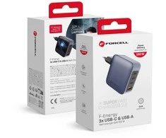 Telefono įkroviklis Forcell F-Energy GaN 3 x USB C + USB A QC4.0 PD 5A 100W VT-46 pilka