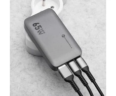 Telefono įkroviklis Forcell F-Energy Ultra Slim GaN III 2 x USB C + USB A QC4.0 PD 4A 65W VT-47 pilka 0INT