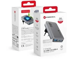 Telefono įkroviklis Forcell F-Energy Ultra Slim GaN III 2 x USB C + USB A QC4.0 PD 4A 65W VT-47 pilka 0INT