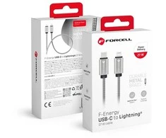 Cable USB C to Lightning Forcell F-Energy PD 3A 27W Metal 1 m C238 sidabrinis