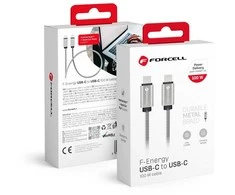 USB kabelis Forcell (C239) "USB-C (Type-C) to USB-C (Type-C)" (100W 5A) sidabrinis 1M