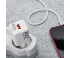 Phone charger Forcell F-Energy Mini GaN III USB C + USB A QC4.0 PD 25W VT-25B baltas 0INT