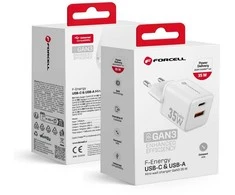 Telefono įkroviklis Forcell F-Energy Mini GaN III USB C + USB A QC4.0 PD 30W VT-35 baltas 0INT